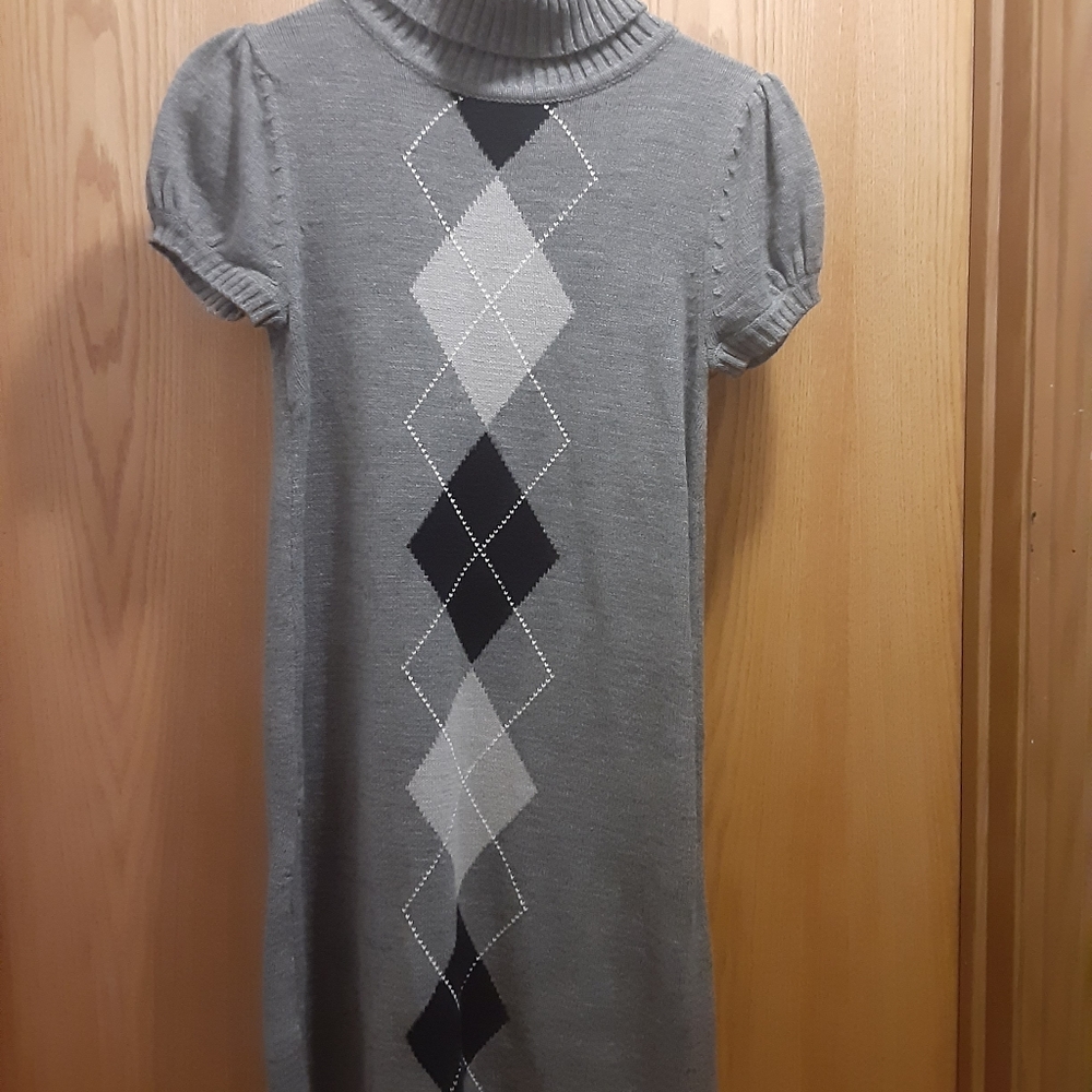 Argyle turtleneck gray sweater dress